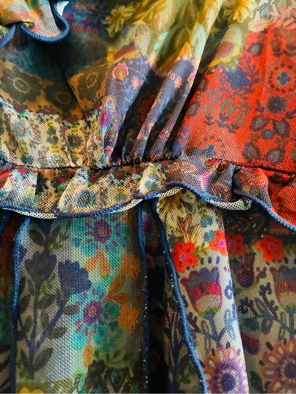 NATURAL LIFE Multicolor Floral Patchwork Ruffle V-Neck Top - Picture 5 of 7